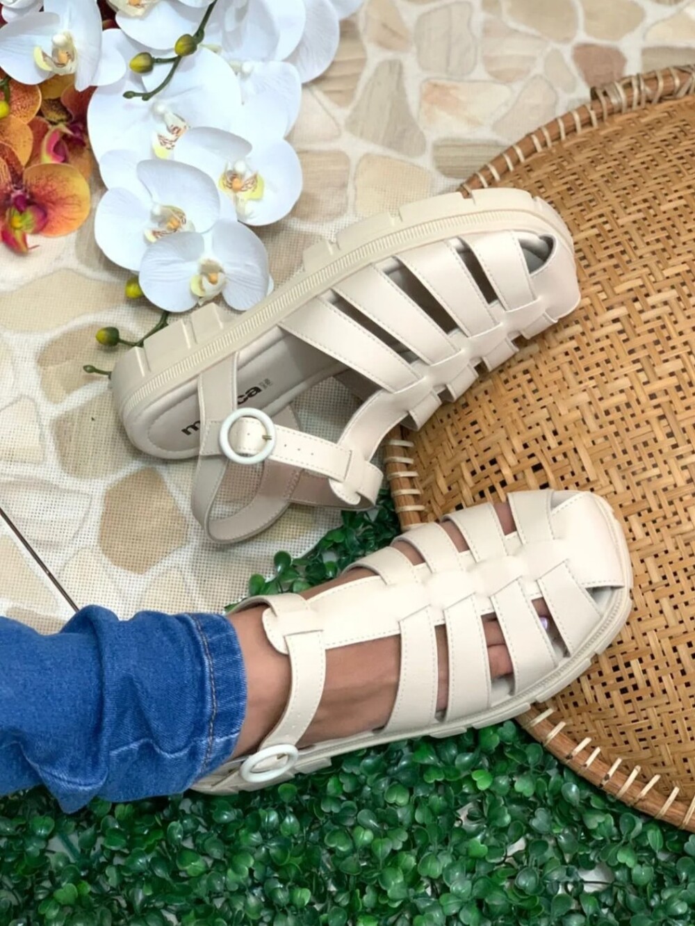 MOLECA Ivory fisherman strappy chunky sandals
